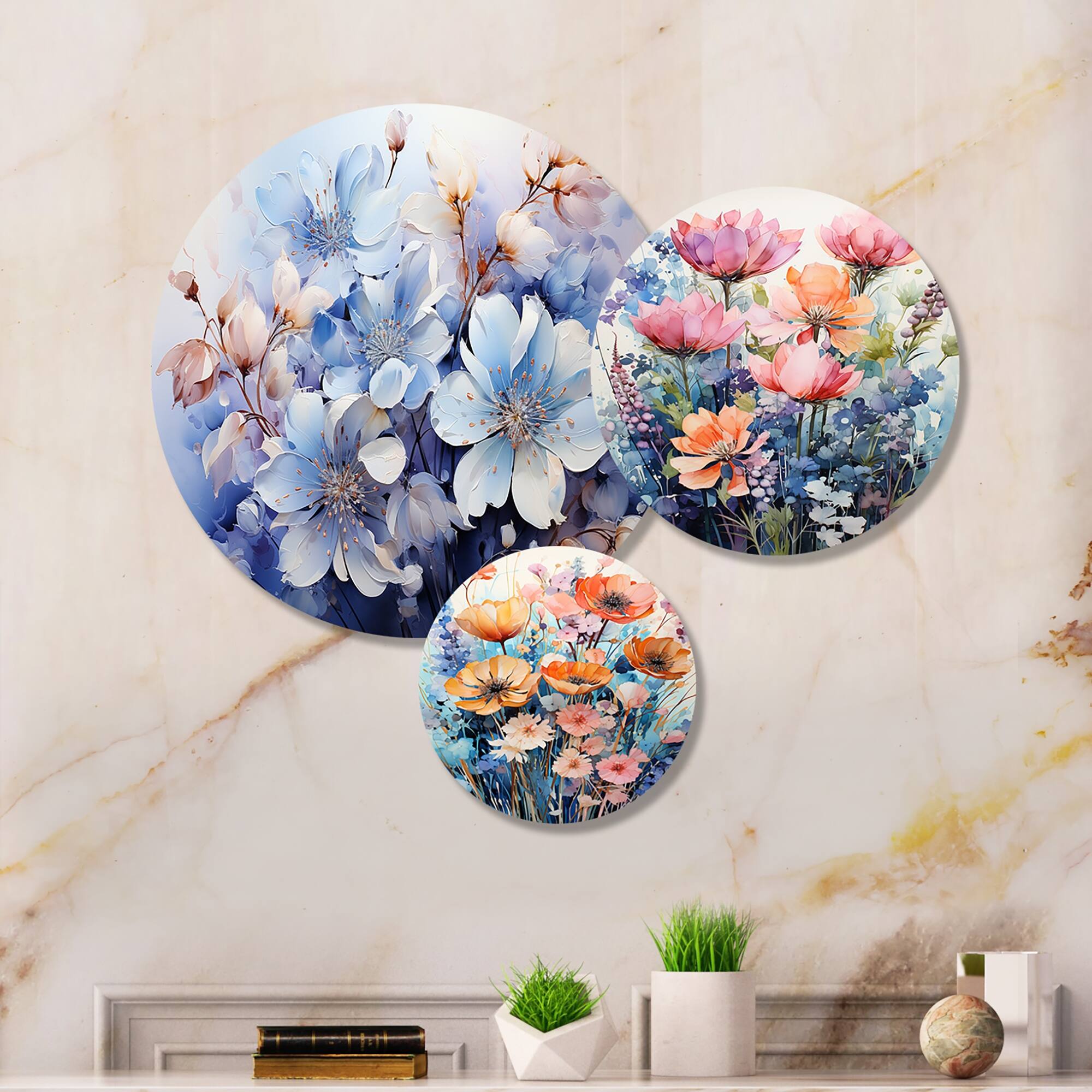 Designart "Blue Multicolored Collage I" Floral Metal Wall Art